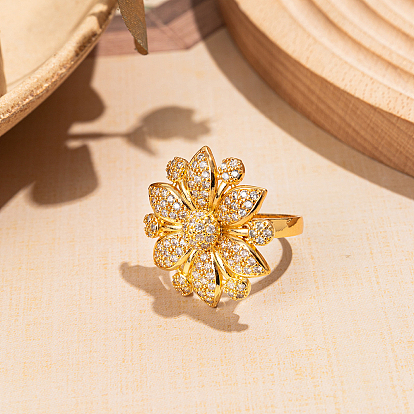 Кольца для женщин с микропаве из латуни и кубическими цирконами, цветок