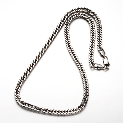 Simple Fashion 304 Stainless Steel Cuban Link Chain Necklaces and Bracelets Jewelry Sets, with Lobster Clasps, Faceted, 24.21 inch (615mm), 215mm(8-1/2 inch )