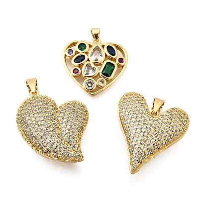 Латунные микро проложить кубического циркония подвески, сердце, долговечный, без кадмия и без свинца, стойки покрытие, реальный 18 k позолоченный