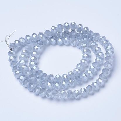 Electroplate Glass Beads Strands, Imitation Jade Beads, Pearl Luster Plated, Faceted, Rondelle
