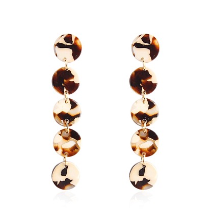 Alloy Dangle Earrings, with Resin and 925 Sterling Silver Pin, Flat Round, Golden Plated