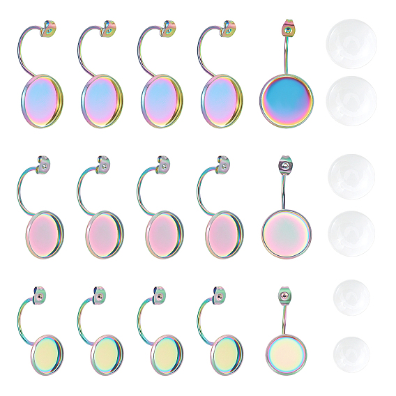 DIY Ear Nuts Making Kits, Including 18Pcs 3 Styles 304 Stainless Steel Ear Nuts Flat Round Cabochon Settings and 18Pcs 3 Styles Transparent Glass Cabochons