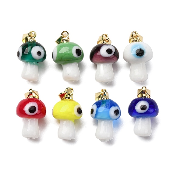 Подвески лэмпворк ручной работы, гриб, с реечной накладкой из латуни с золотистым напылением, долговечный