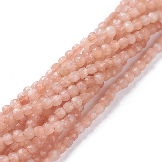 Natural Sunstone Beads Strands, Square, Faceted