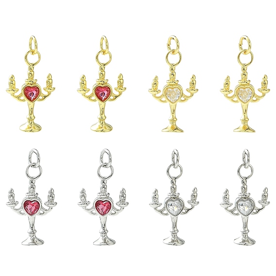 8 шт 4 стили латунные подвески из микропаве с фианитом, подсвечник, с целью перехода в кольце, долговечный, без кадмия и без свинца, стойки покрытие