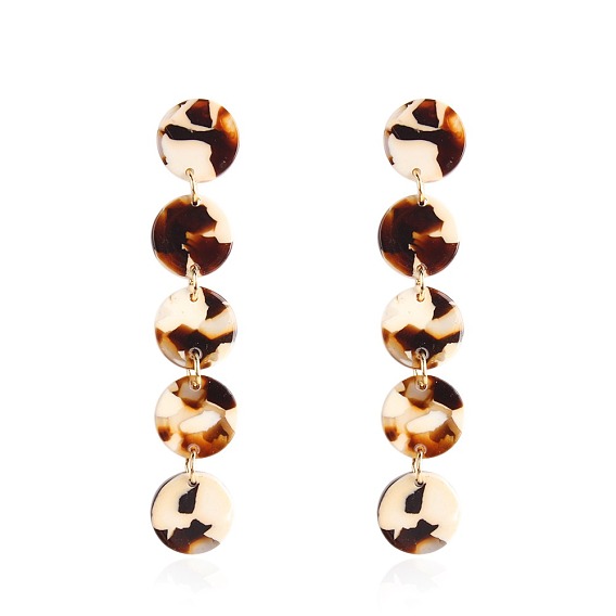 Alloy Dangle Earrings, with Resin and 925 Sterling Silver Pin, Flat Round, Golden Plated
