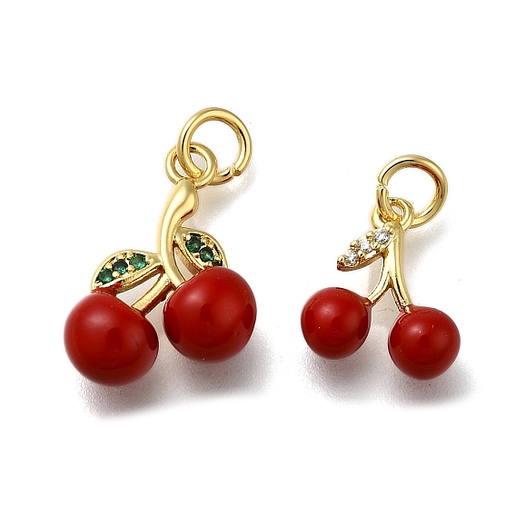 Латунные микро проложить кубического циркония подвески, с эмалью и кольцами для прыжков, долговечный, стойки покрытие, без свинца и без кадмия, вишневое очарование