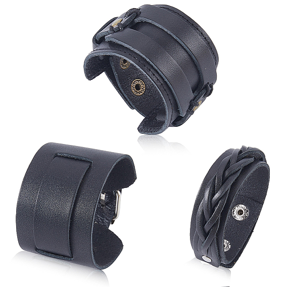 3шт. 3 стили браслетов из коровьей кожи, браслеты-защелки для мужчин