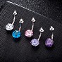 Piercing Jewelry, Brass Cubic Zirconia Navel Ring, Belly Rings, with 304 Stainless Steel Bar, Lead Free & Cadmium Free, Flat Round