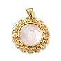 Eco-Friendly Brass Pendants, Long-Lasting Plated, with Natural Shell, Real 18K Gold Plated, Cadmium Free & Lead Free, Round with Jesus Pattern