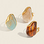 304 Stainless Steel Resin Cuff Open Ring for Women, Nuggets, Real 18K Gold Plated