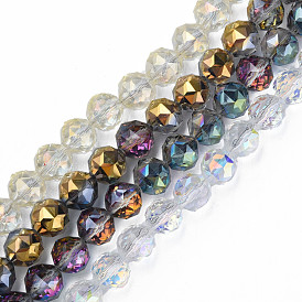 Electroplate Transparent Glass Beads Strands, Faceted, Round