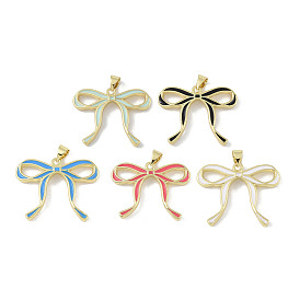 Brass Pendants, with Enamel, Bowknot Charm, Real 18K Gold Plated