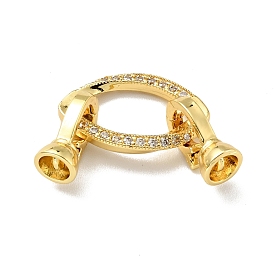 Rack Plating Brass Micro Pave Clear Cubic Zirconia Fold Over Clasps, Cadmium Free & Lead Free, Long-Lasting Plated, Horse Eye