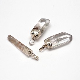 Natural Crystal Pendants, with Brass Findings, Nuggets