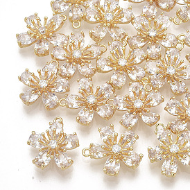 Латунные микро проложить кубического циркония подвески, реальный 18 k позолоченный, цветок персика / цветок