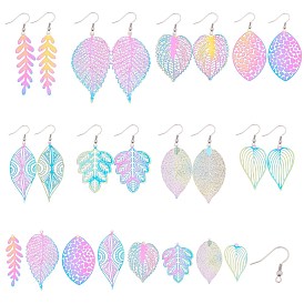 SUNNYCLUE DIY Colorful Earrings Making Set Kits, with 201 Stainless Steel Filigree Leaf Pendants and 316 Stainless Steel Earring Hooks