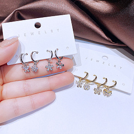 Butterfly Flower Zircon Earrings Set - Sweet and Unique High-end Ear Jewelry Set
