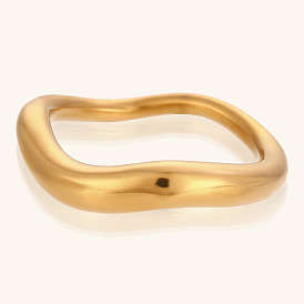Irregular Wave Ring for Women, Minimalist Stainless Steel 18K Gold Plated Jewelry
