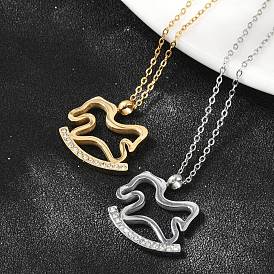 304 ожерелья из нержавеющей стали с подвеской в виде лошади-качалки и кристаллами из горного хрусталя для женщин