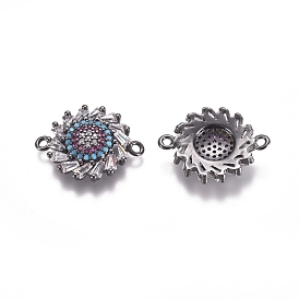 Brass Micro Pave Cubic Zirconia Links Connectors, Flower