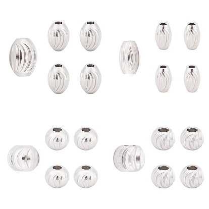 40Pcs 4 Style 304 Stainless Steel Corrugated Beads, Oval & Round