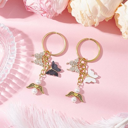 2шт. бабочка сплав акрил и стразы и угловые подвески брелки, с железными разъемными кольцами для ключей, кошелек, украшение для рюкзака