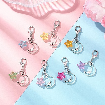 Прозрачный акрил со стеклянными подвесными украшениями, Сплав с застежками, Луна и звезды