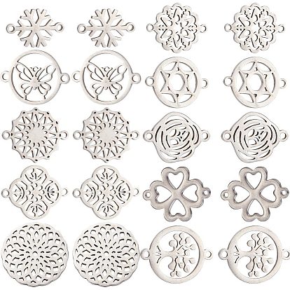 20 шт. 10 стили из нержавеющей стали соединительные подвески, цветок и клевер и плоские круглые звенья, разнообразные