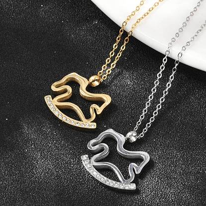 304 ожерелья из нержавеющей стали с подвеской в виде лошади-качалки и кристаллами из горного хрусталя для женщин