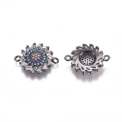 Brass Micro Pave Cubic Zirconia Links Connectors, Flower