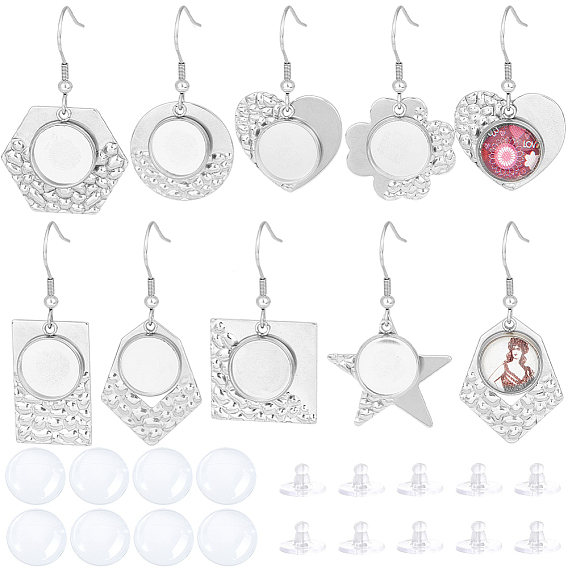 Набор для самостоятельного изготовления сережек в форме купола, включая звезду, сердце, клевер и шестигранник 304 крючки для серег из нержавеющей стали с круглым лотком, Кабошоны из стекла