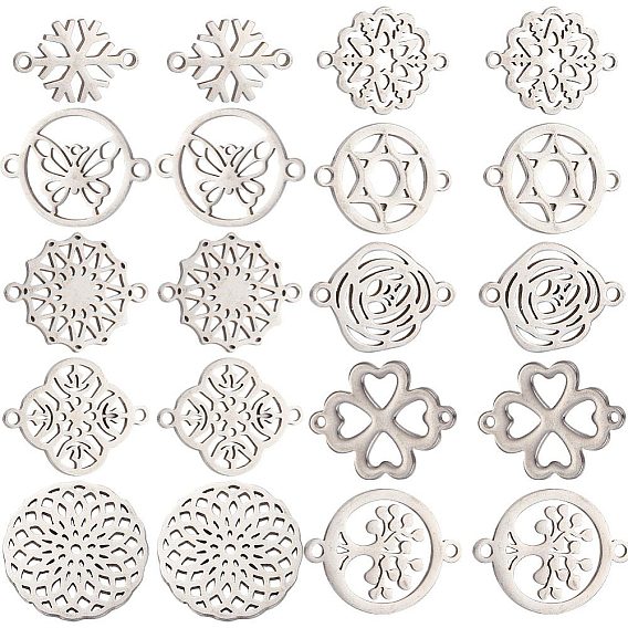 20 шт. 10 стили из нержавеющей стали соединительные подвески, цветок и клевер и плоские круглые звенья, разнообразные