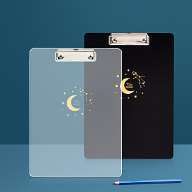 PP Plastic Clipboard, with Metal Clips, for Office, Hospital, Rectangle with Moon Pattern