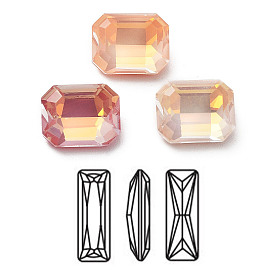 Electroplate K9 Glass Rhinestone Cabochons, Point Back & Back Plated, Faceted, Rectangle