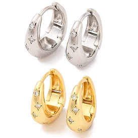 Brass Pave Clear Cubic Zirconia Hoop Earrings for Women, Lead Free & Cadmium Free