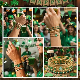 Латунные эластичные браслеты с бусинами ко Дню Святого Патрика для женщин