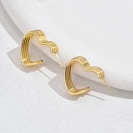 Brass Heart Stud Earrings, Half Hoop Earrings