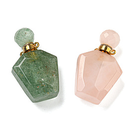 Faceted Natural Gemstone Pendants, Openable Perfume Bottle, with Golden Tone 304 Stainless Steel Findings