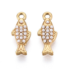 304 подвески-рыбки из нержавеющей стали и искусственного жемчуга ABS, ионное покрытие (ip)