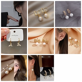 Boucles d'oreilles pendantes en perles d'imitation, avec boucles d'oreilles en alliage de strass pour femmes, 925 épingles en argent sterling