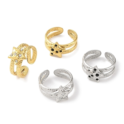 Ионное покрытие (ip) 304 открытая манжета из нержавеющей стали для женщин, со стразами, звезда