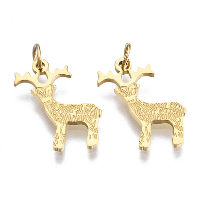 304 Stainless Steel Pendants, with Jump Rings, for Christmas, Christmas Reindeer/Stag