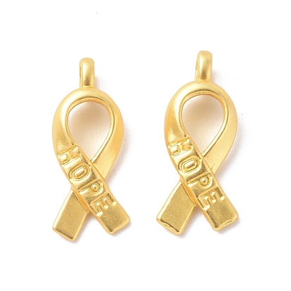 Rack Plating Alloy Pendants, Cadmium Free & Lead Free & Nickle Free, Awareness Ribbon with Word Hope Charm