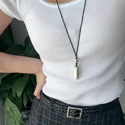 Подвеска в форме капли из сплава, регулируемый черный вощеный шнурок, ожерелье для женщин