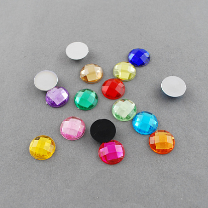 Acryl-Strass-Cabochons, flache Rückseite, facettiert, Halbrund