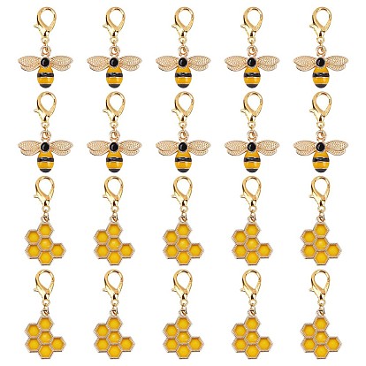 40шт 2 стиль сплав эмаль соты и пчелы подвесные украшения, подвески с застежкой-лобстером, для брелка, кошелек, украшение для рюкзака