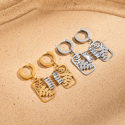 Винтажные 201 серьги-кольца из нержавеющей стали с полыми листьями, с четким кубического циркония