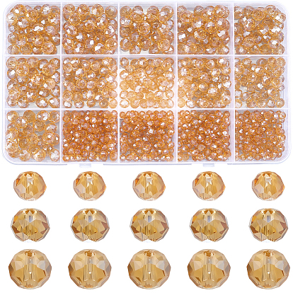 800 шт. 3 стили гальванических стеклянных бусин, гальваническое покрытие, граненые, рондель