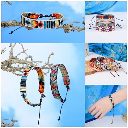 Cotton Flat Cord Bracelet with Wax Ropes, Braided Ethnic Tribal Adjustable Bracelet for Women